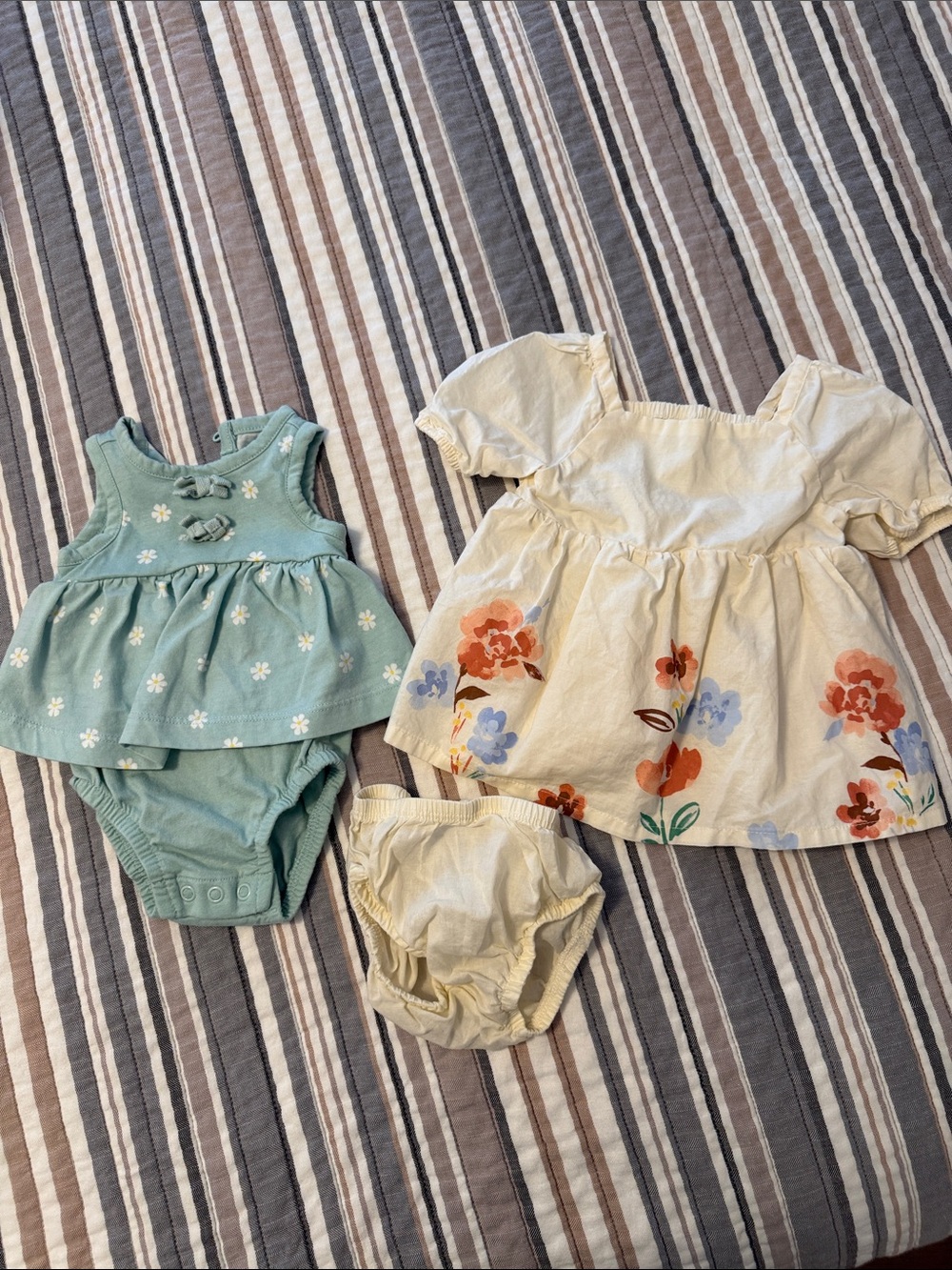 Cream Floral Baby Diaper Cover Set with Mint Green Floral Bodysuit